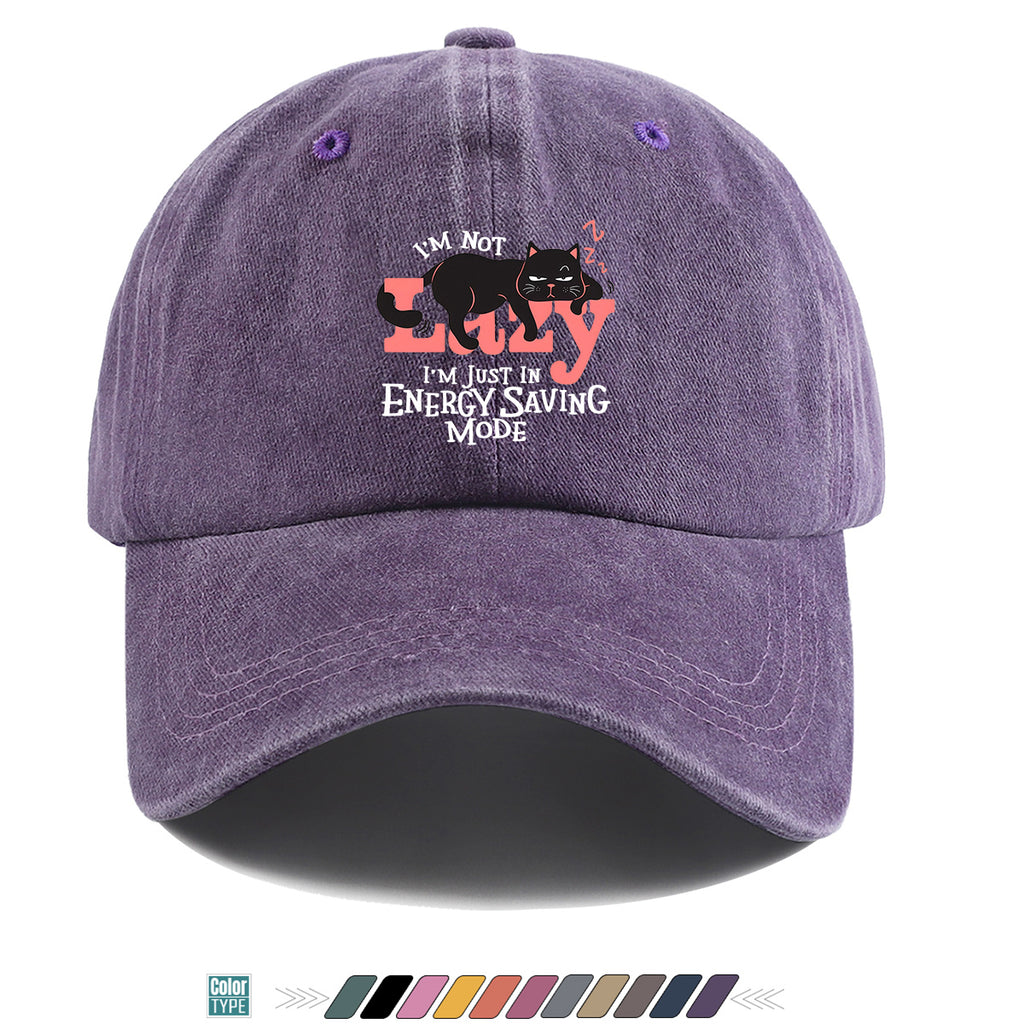 1pc "LAZY" Letter Print Baseball Cap with Lazy Black Cat Print, Fashionable Casual Duckbill Cap, Unisex Adjustable Street Style Sun Hat, for Daily Outings, Café Lounging, Weekend Lounging, Friend Gatherings, Daily Wear, Shopping, Park Strolls