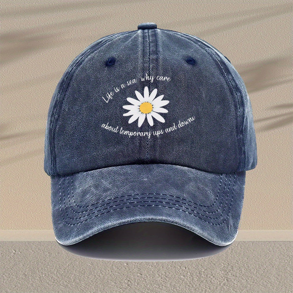 Men's Vintage Washed Baseball Cap with Daisy Print & Buckle Closure - Lightweight Rayon for all-Season Outdoor Hat, Retro Casual Cap Suitable for Travel, Daily Wear - Multi-Color Options, Perfect Gift