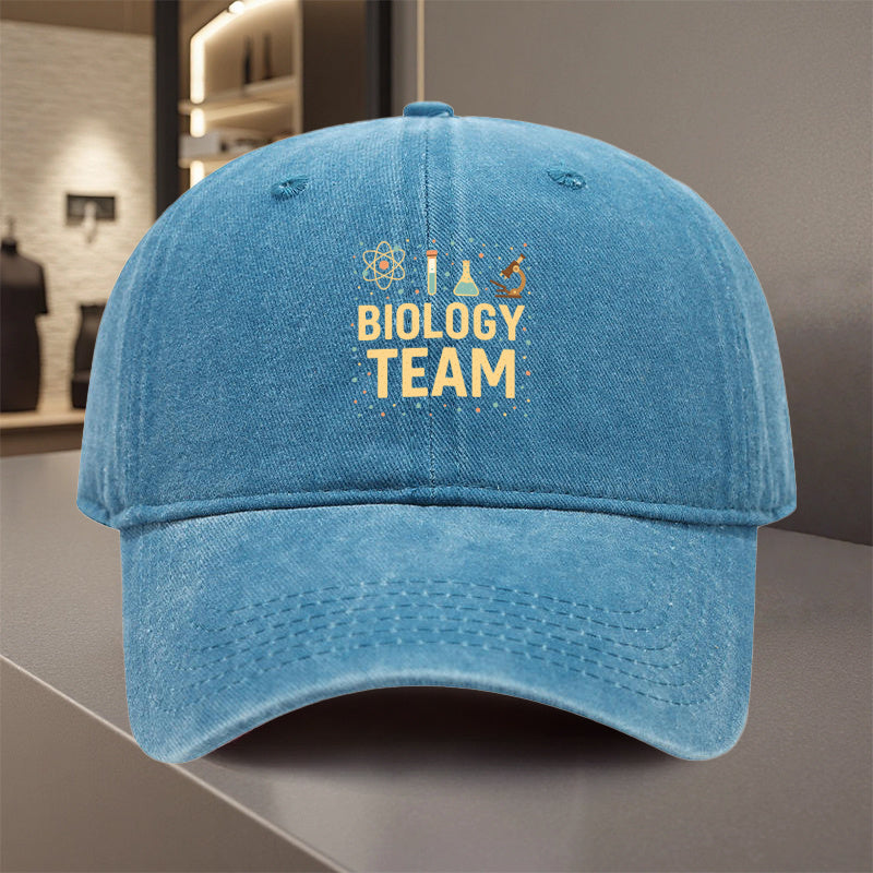 1pc, Adjustable Baseball Cap Featuring the "BIOLOGY TEAM" Design. Made of Lightweight Polyester with Printed Details, It's Suitable for Outdoor Sports and Camping Enthusiasts, as Well as Scientists, Biologists, Teachers, Students, Researchers.