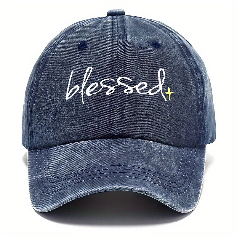 Blessed Embroidered Washed Baseball Cap- Adjustable Dad Hat with a Curved Brim, Suitable for Fishing, Outdoor Activities, And Casual Wear, Unisex, Available in Multiple Colors, Adjustable Cap| Curved Brim Hat| Soft Fabric Construction