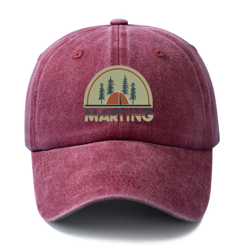 A Unisex, Fashionable and Versatile Printed MARTING Baseball Cap, a Classic Retro Washed Outdoor Lightweight Curved Brim Cap, Suitable for Outdoor Vacations, Travel, Camping, and Other Casual Occasions, a Hip-hop Cap for Holiday Parties, a Casual Cap
