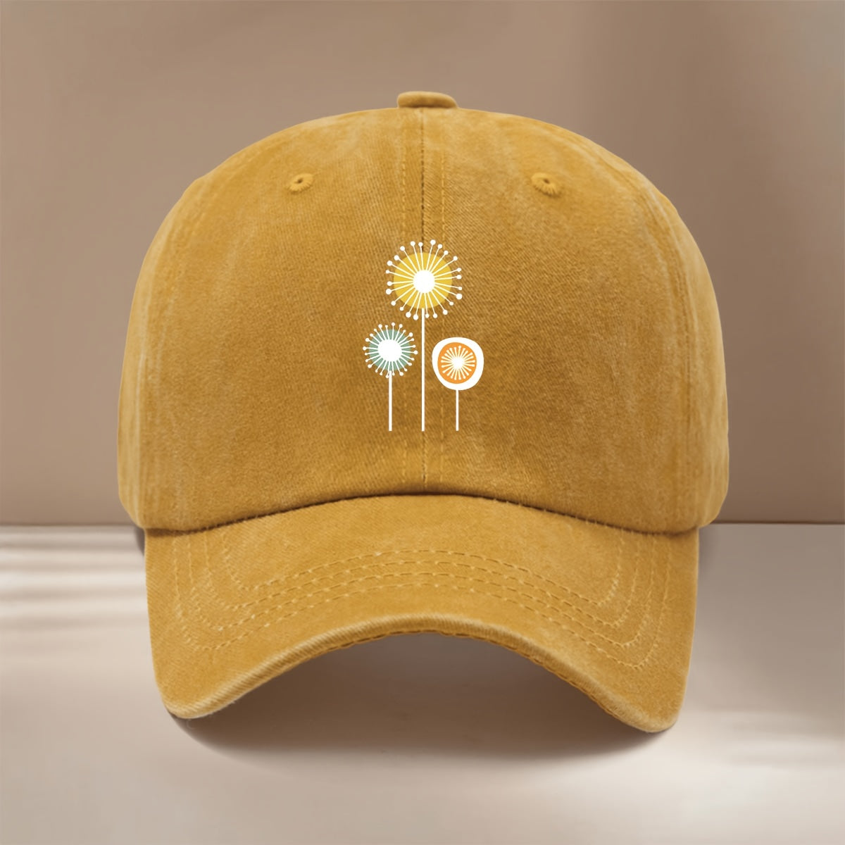This Is a Dandelion-printed Baseball Cap, a Lightweight and  Casual Hat Suitable for Sports Events and Cheering. It Features a Hip-hop Style with a Relaxed Fit, and Is Available in a Unisex Design. This Six-panel Cap Is Adjustable in Size