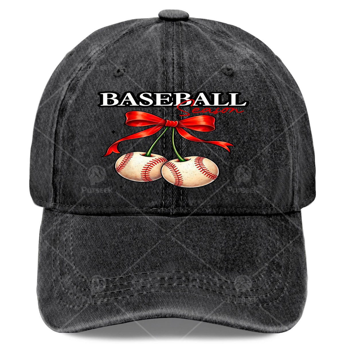 Unisex Vintage Washed Baseball Cap with Cherry Bow, Suitable for Baseball Season