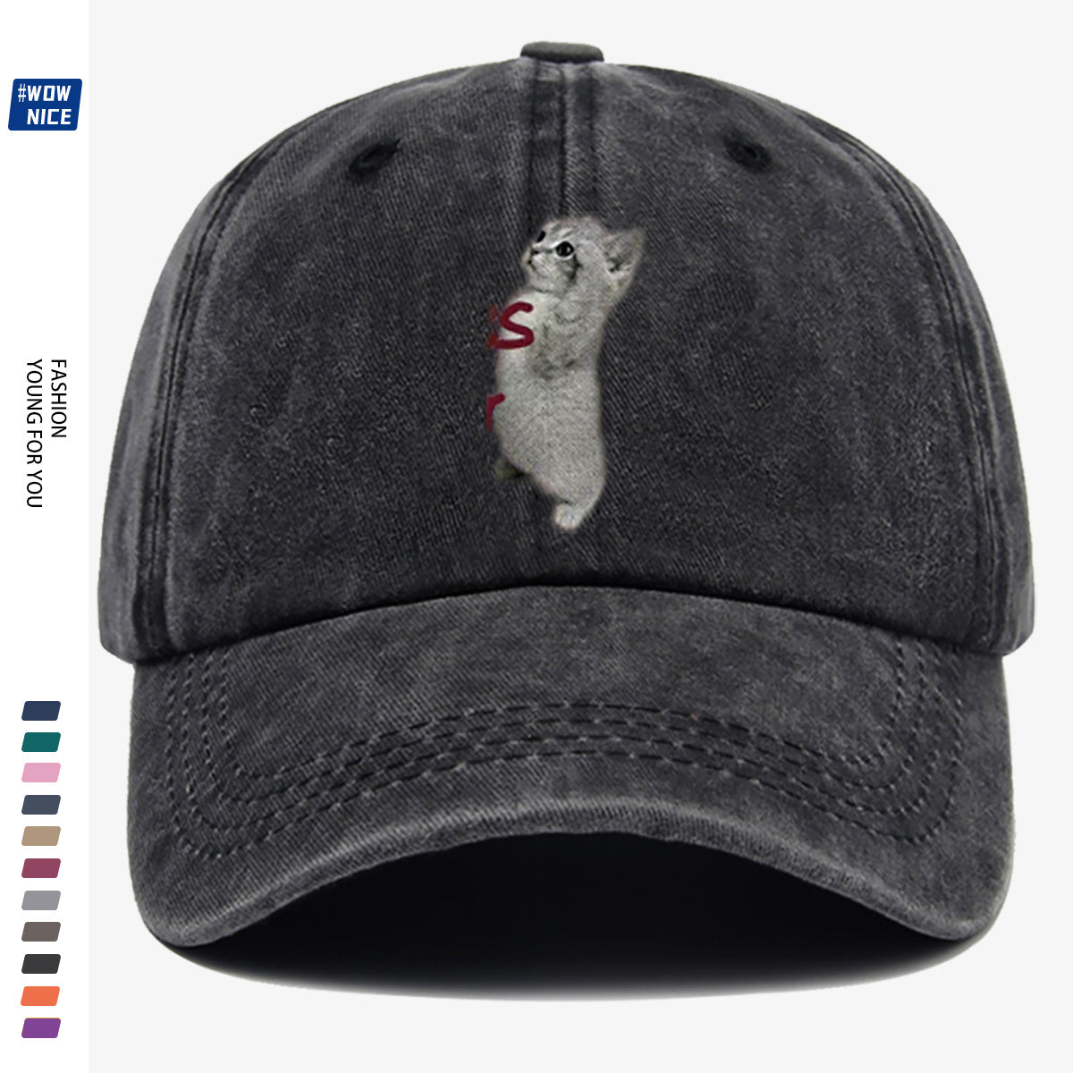 1pc "YES SIR" Text and Cute Kitten Print Baseball Cap, Unisex, Slimming Fit. Fashionable Casual Style, Adjustable Size. Suitable for Daily Outings, Shopping, Parties, Travel, and Outdoor Activities. Versatile and Practical, a Thoughtful Gift