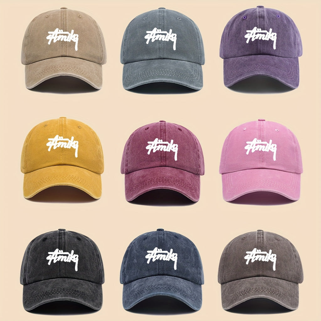 1pc AMIKE Printed Urban Cool Baseball Cap - Unisex Adjustable Washed Skate Cap for Outdoor Adventures, Breathable Fashion Unisex Design, Perfect for Hiking, Fishing, Dating - Ideal Gift for Teens, Couples, and Families for Birthdays/Holidays