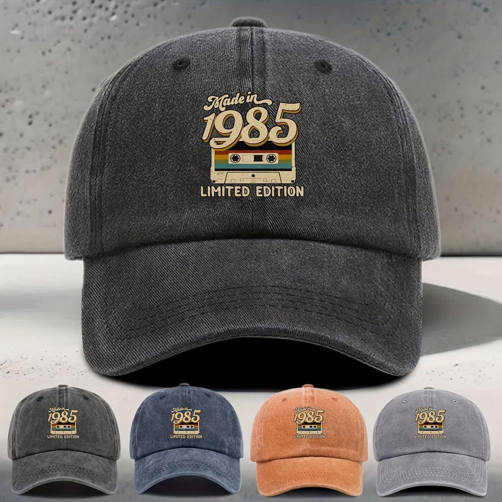Women'S Baseball Cap English Print Made in 1985 Recording Tape Element Pattern Classic Retro Nostalgic Style Trendy Fashion Casual Easy Versatile Unisex Duckbill Hat Daily Outing Outdoor Sports Travel Vacation Camping Picnic Party Library Coffee Sho