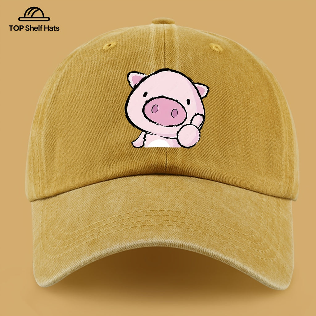 1pc Cute and Playful Piglet Pattern Printed Baseball Cap, Lightweight, Comfortable, and Breathable, Adjustable Size, An Excellent Valentine's Day Gift for Your Partner, Unisex Outdoor Casual Wear Accessory, Mom and Dad's Beach Vacation Leisure Sun