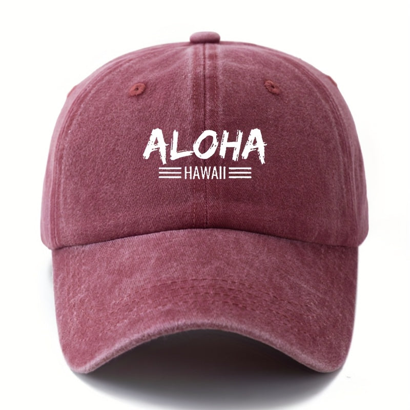MAKEFGE Unisex Baseball Cap - Lightweight Vintage Washed Trucker Hat with Bold ALOHA Lettering, Curved Brim for Outdoor, Hawaii Vacation, Camping - Available in Black, Brown, Burgundy, Navy - Men & Women, Travel Accessory, Retro Fashion