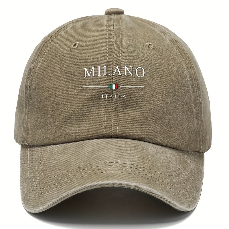 Vintage washed baseball cap, Milan print design, adjustable dad hat, mixed colors, woven fabric - hand washable, duckbill cap, European-American style
