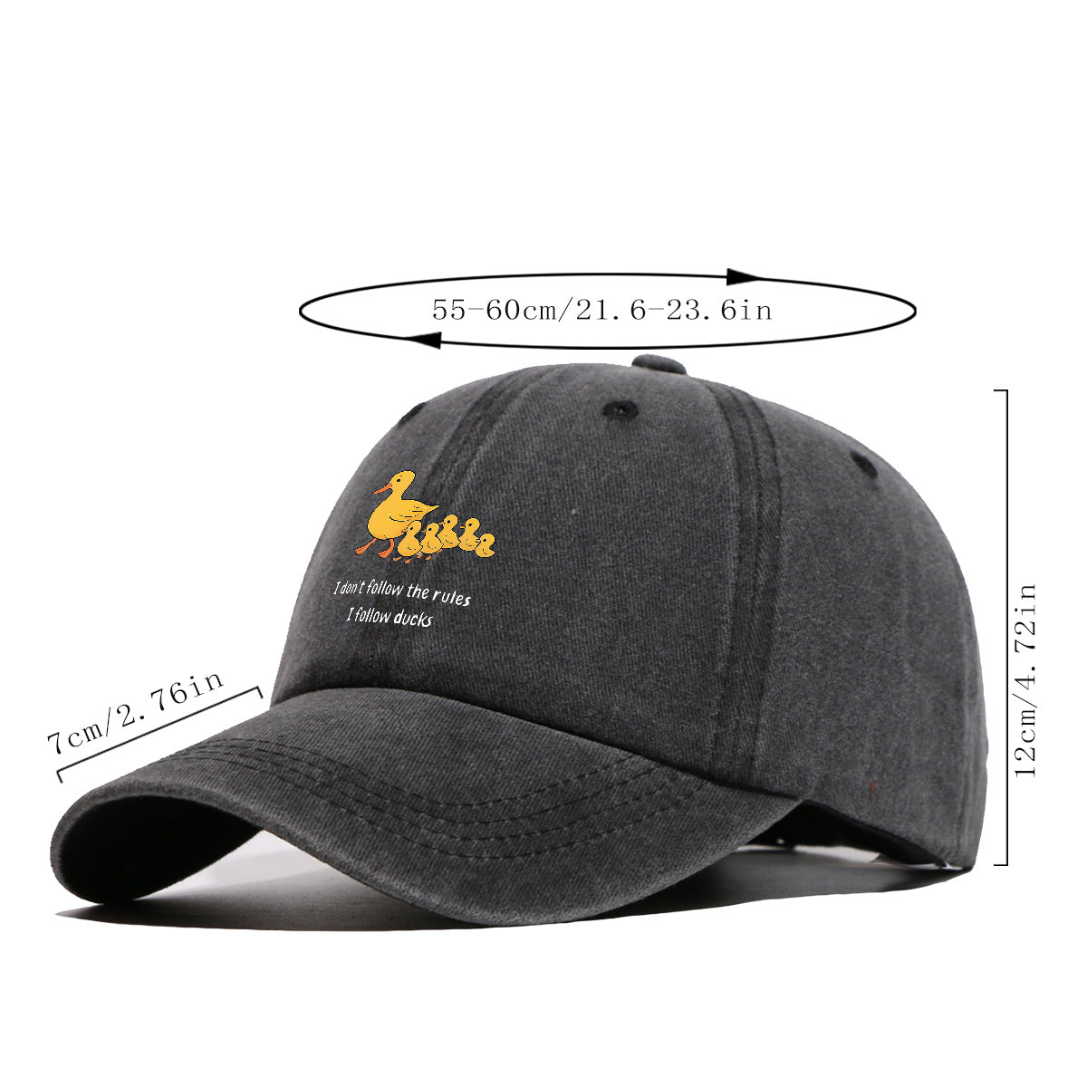 1pc Cartoon Mother Duck with Five Ducklings Print Baseball Cap, Retro Glitch Art Style Striped Background, Funny Slogan "I Don'T Follow The Rules, I Follow The Ducks", Comfortable And Breathable Sun Hat