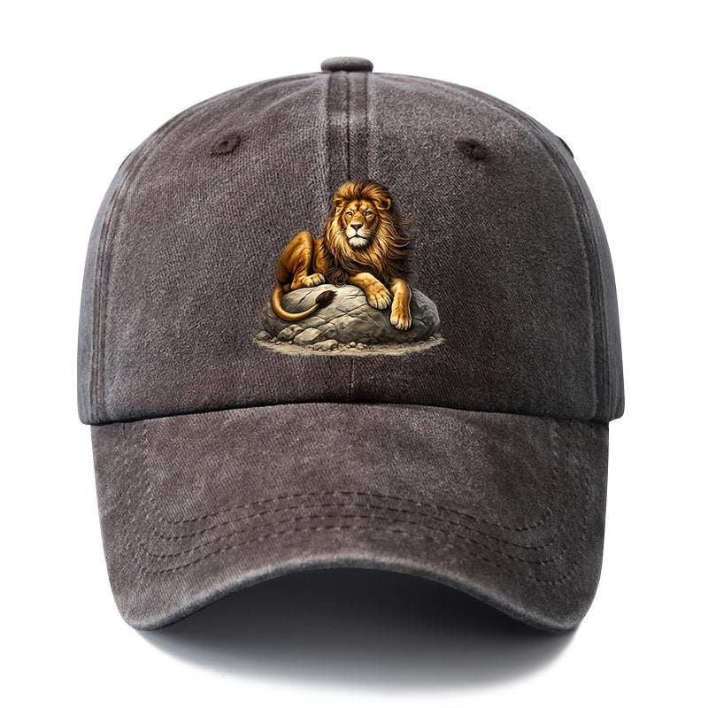 A Unisex Fashion Versatile Printed Lion Baseball Cap, a Classic Vintage Washed Outdoor Lightweight Curved-brim Hat, a Trucker Baseball Cap, Suitable for Casual Occasions Such as Outdoor Vacations, Travel, and Camping, a Holiday Party Hip-hop Hat