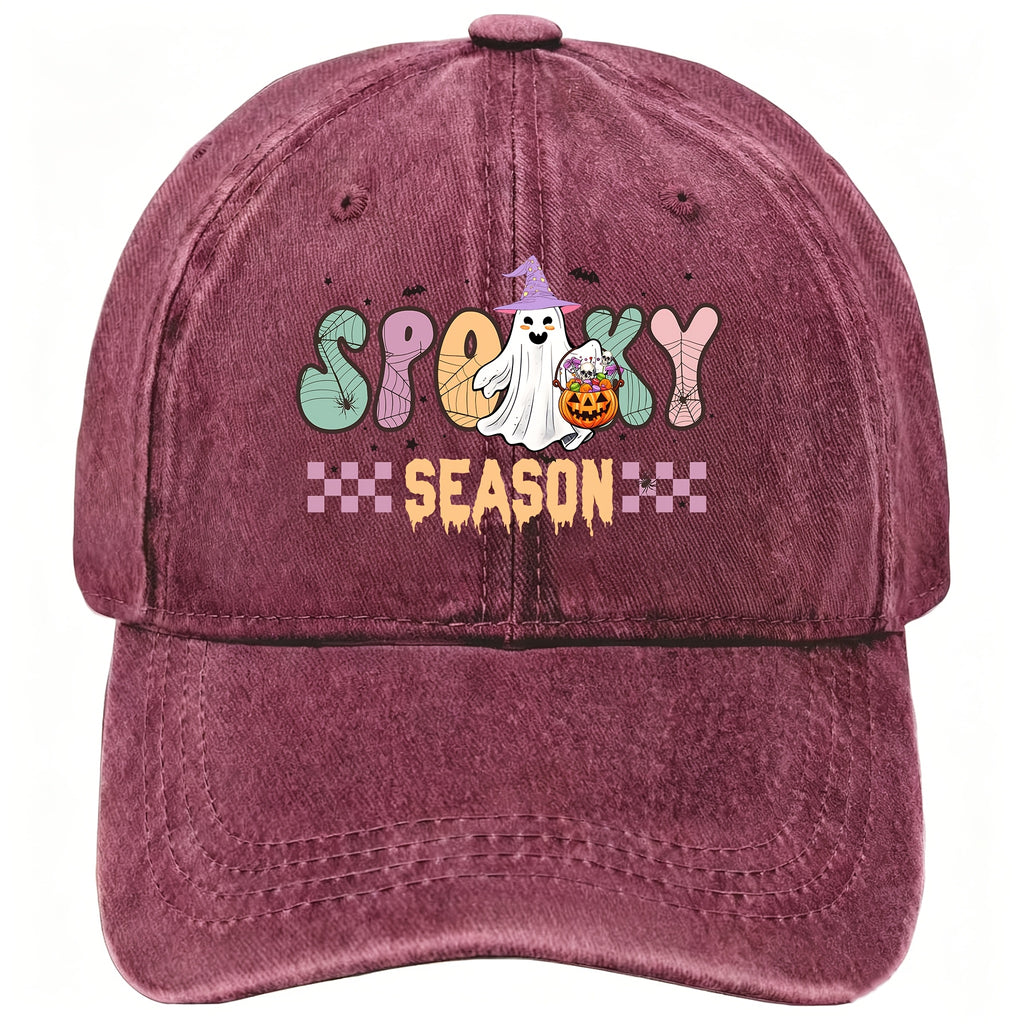 Halloween Retro Washed Cap for Men And Women, Cute Ghost And Pumpkin Pattern, Adjustable, Fashionable Street Casual Baseball Cap