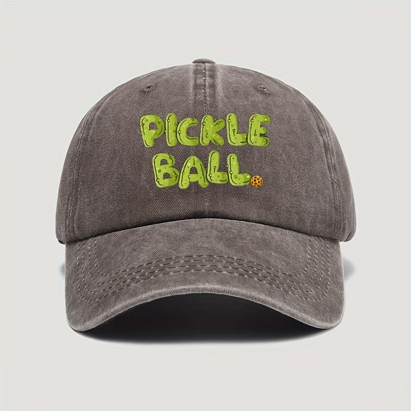 Retro Washed Baseball Cap with PLCKLE BALL Text. Solid Adjustable Design. Ideal for Outdoor, Casual Sports, And Couples