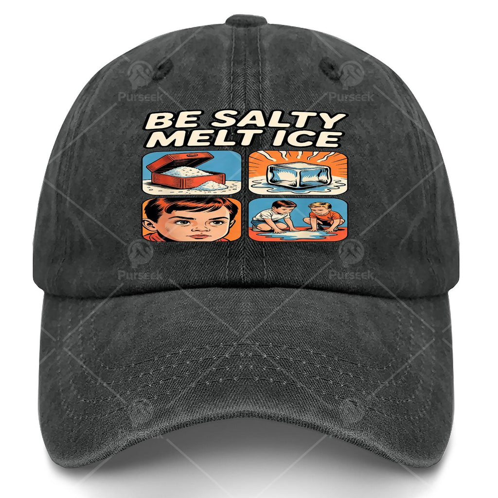Unisex Fashion Baseball with a Washed And Distressed Look, Featuring The Humorous Phrase 'Stay Salts Melt I CE' As a Fun Gift