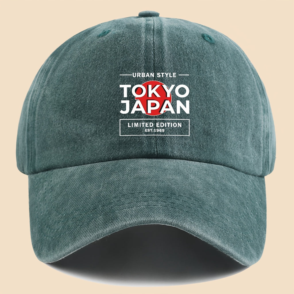 1pc Tokyo Japan City Style Printed Baseball Cap, Unisex, Printed Design, Solid Color Minimalist Vintage Curved Brim Dad Hat, Adjustable Size, All-Season Sun Hat, Suitable for Cycling, Fishing, Hunting, Teen Couple Skateboard Cap, Ideal Gift