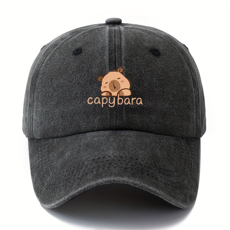 Unisex Capybara Print Baseball Cap | Lightweight 100% Polyester, Retro Washed Casual Outdoor Hat for Camping, Travel & Parties - Grey, Pink, Brown, Blue