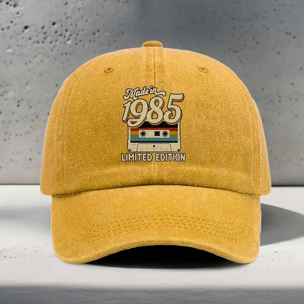 Women'S Baseball Cap English Print Made in 1985 Recording Tape Element Pattern Classic Retro Nostalgic Style Trendy Fashion Casual Easy Versatile Unisex Duckbill Hat Daily Outing Outdoor Sports Travel Vacation Camping Picnic Party Library Coffee Sho