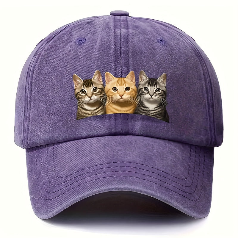 Three Cat Print Baseball Cap - Adjustable, Machine Washable Dad Hat, Suitable for Outdoor Sports, Outdoor Sports Cap, Fashion Trucker Hat Available in Multiple Colors
