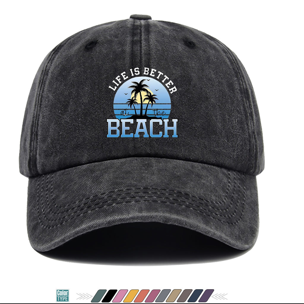1pc 1pcs "at the BEACH" Coconut Tree Sunset Print Baseball Cap - Adjustable Duckbill Hat Suitable for Men & Women, Breathable Palm Tree for Beach Vacations, Outdoor Picnics, Summer Parties, Casual Cap Gift for,,
