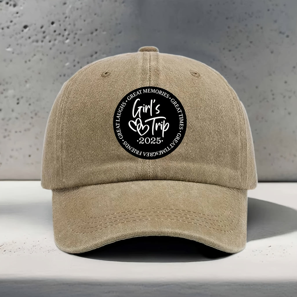 Women'S Baseball Cap 2025 New Style Heart Pattern English Print Trip Daily Casual Outing Versatile Best Friend Travel Good Times Artistic Fresh Travel Style Party Wear Trendy Accessory Round Sticker Sister Exclusive Memory Symbol Classic Fashion Duc