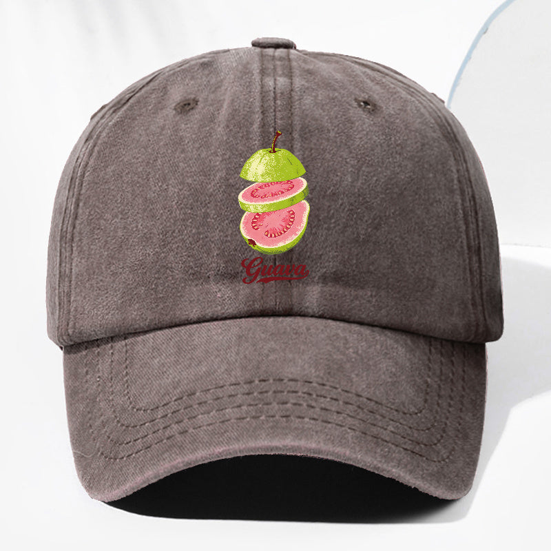 Unisex Guava Fruit Print Washed Vintage Baseball Cap, Fashionable Sun Outdoor Hat for Men and Women, Adjustable Trucker Hat Suitable for All Seasons and Daily Wear