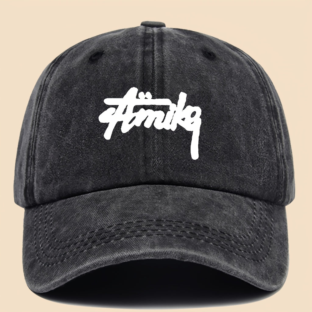 1pc AMIKE Printed Urban Cool Baseball Cap - Unisex Adjustable Washed Skate Cap for Outdoor Adventures, Breathable Fashion Unisex Design, Perfect for Hiking, Fishing, Dating - Ideal Gift for Teens, Couples, and Families for Birthdays/Holidays