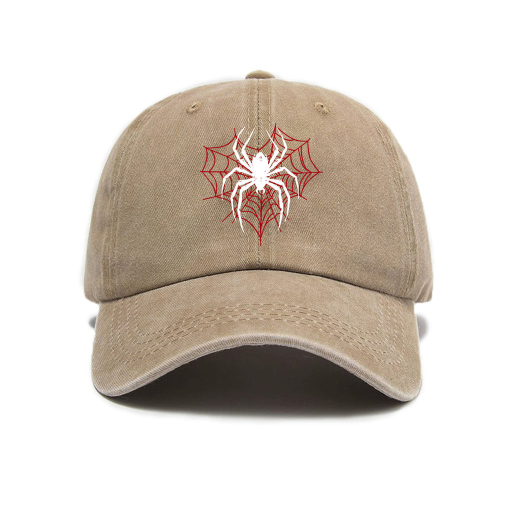 1 Top Water Washed Old Printed Baseball Cap Adult Versatile Spider Printed Water Washed Old Soft Top Sunshade Baseball Cap Men And Women Practical Baseball Cap