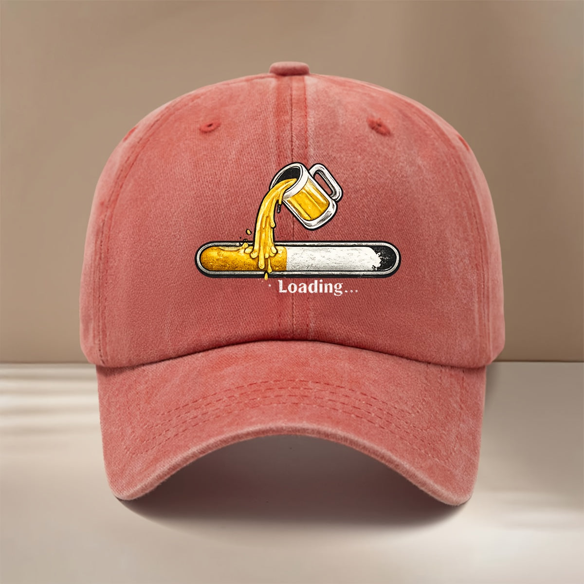 Beer Loading Graphic Baseball Cap, Highly Versatile for Styling, Curved Brim Hat, Unisex, Vintage Distressed Look, for Carnival Parties, Gatherings, Camping, Hip-Hop Hat, Lightweight and Comfortable Duckbill Cap,  Adjustable Size, Six-Panel Hat