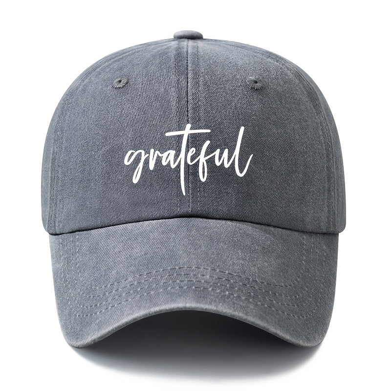 Men's & Women's Vintage Washed Baseball Cap with Grateful Print - Lightweight Curved Brim Snapback Hat Suitable for Outdoor, Travel, Camping, Hip-Hop Style, Valentine's Gift, Curved Visor for Daily Commute, Washed Outdoor Cap