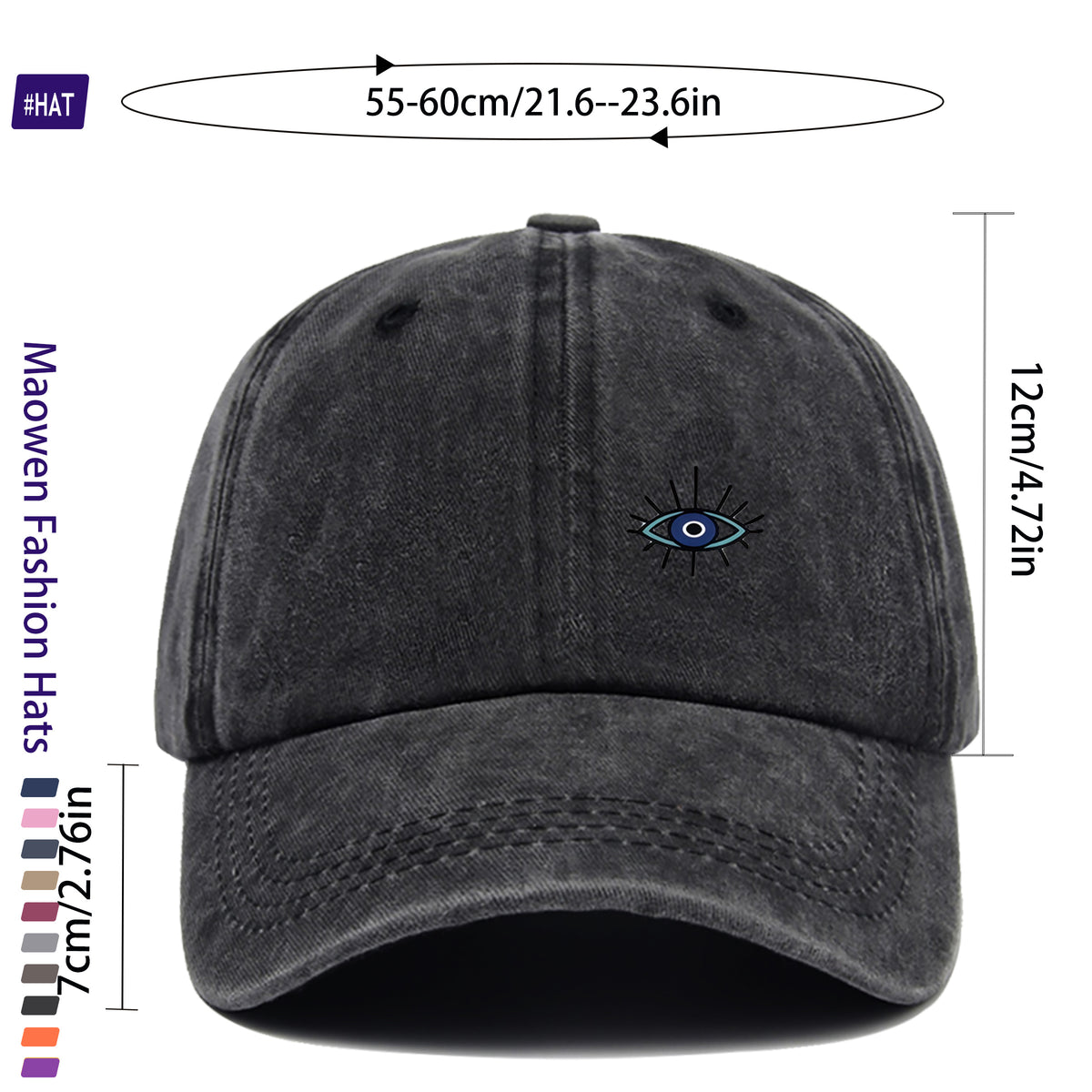1pc Vintage Washed Distressed Trucker Dad Hat - Adjustable Snapback Baseball Cap with Fun Eye Print, Lightweight Breathable Suitable for Outdoor Fishing Hunting Driving, Unisex Gift for Men & Women, Machine Washable for and -the-