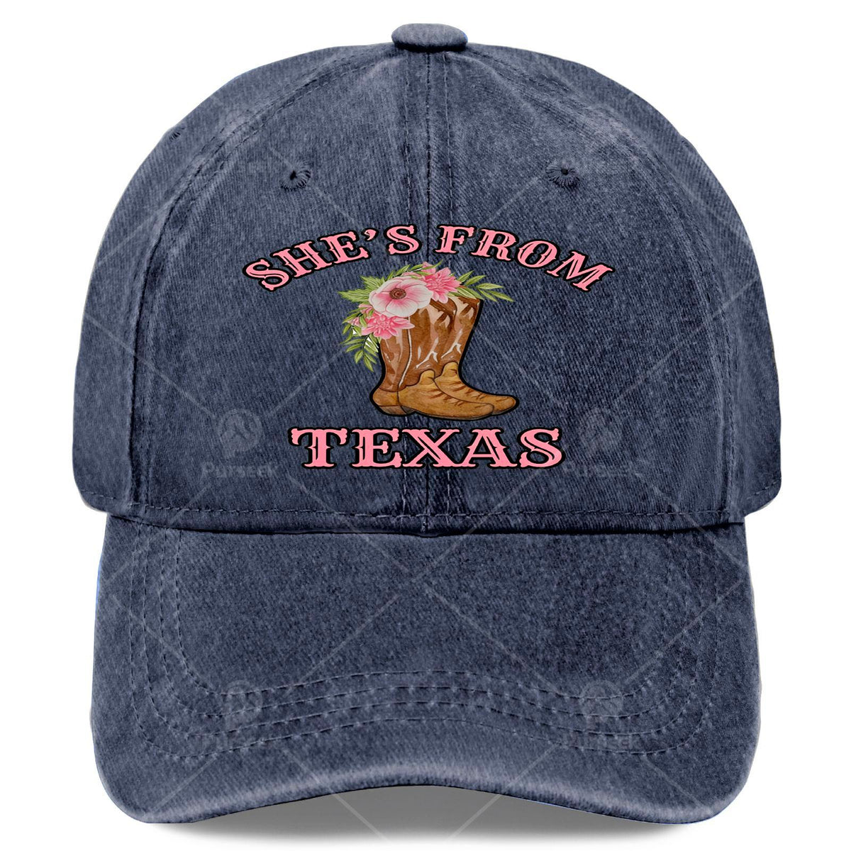 Originating from Texas, She Sports Cowgirl Boots Paired with a Floral Baseball in a Unisex, Vintage Style