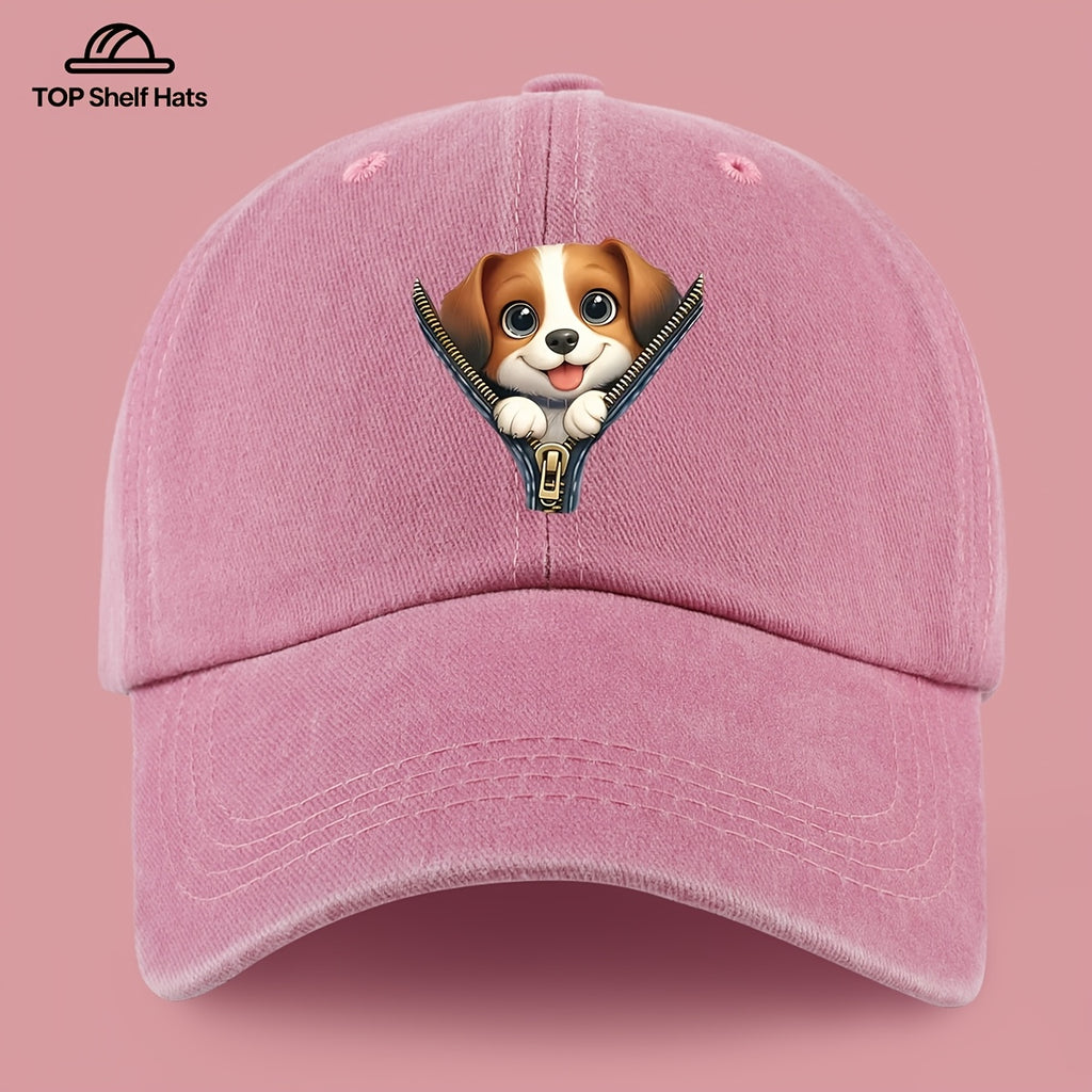 1pc Cute Playful Dog Pattern Design Printed Baseball Cap, Ideal Gift for Dog Lovers, Lightweight Comfortable And Breathable, Adjustable Size, Black PAPA Truck Driver Retro Dad Hat, Mom'S Beach Vacation Sun Hat, Youth Couple Outdoor Skate Cap