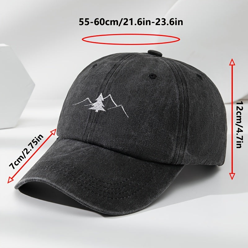 Fun Pine Tree And Mountain Peak Print Embroidered Baseball Cap Outdoor Men'S Casual Sports Adjustable Baseball Cap