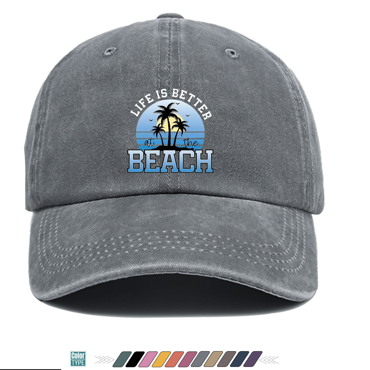 1pc 1pcs "at the BEACH" Coconut Tree Sunset Print Baseball Cap - Adjustable Duckbill Hat Suitable for Men & Women, Breathable Palm Tree for Beach Vacations, Outdoor Picnics, Summer Parties, Casual Cap Gift for,,