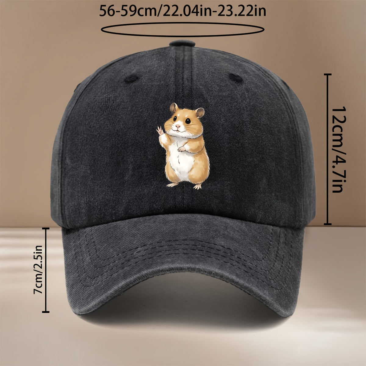 This Is a Baseball Cap with a Waving Hamster Print. It Features a Relaxed Fit, Adjustable Sizing, and a Simple, Trendy Curved Brim. Suitable for Both Men and Women, It Is a Versatile Six-panel Hat Perfect for Outdoor Sports, Dinners