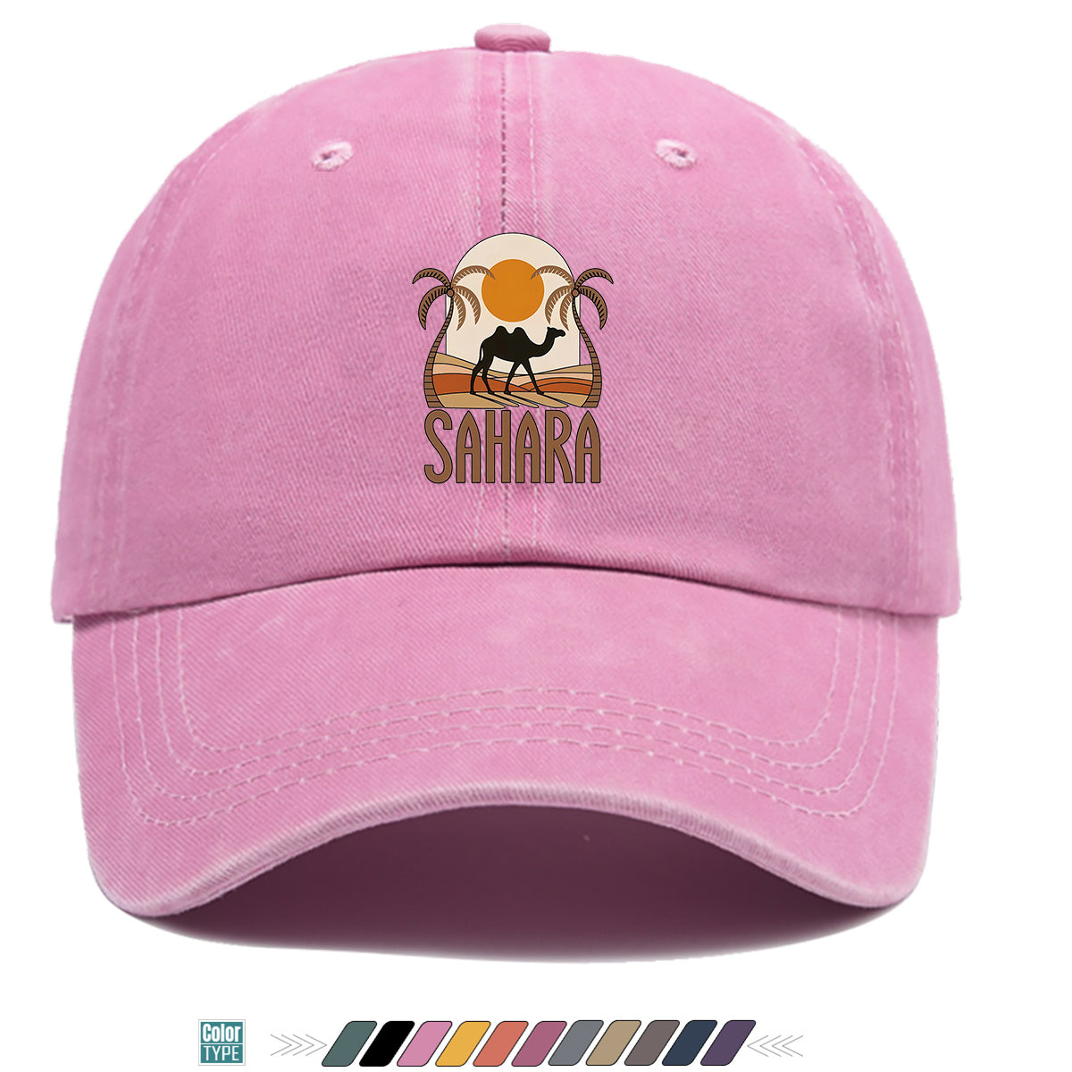 1pc Sahara-Themed Camel and Palm Tree Print Baseball Cap, Comfortable and Breathable Sun Hat, Stylish, Simple, and Beautiful, Unisex Baseball Cap with Adjustable Size, Trucker Hat, Beach Vacation Hat, Suitable for Outdoor Adventures, Desert Travel