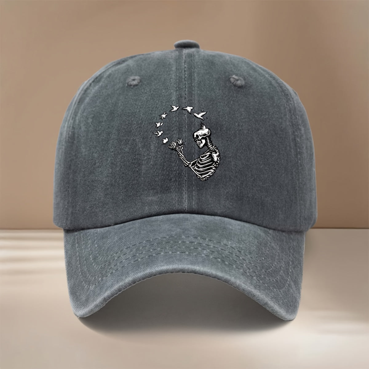 A Relaxed Six-Panel Baseball Cap Featuring a Skull And Bird Design, Suitable for Both Men And Women. This Vintage-Style Hat Is Perfect for Parties, Camping, And Hip-Hop Outfits. It'S Lightweight, Stylish, And Has a Comfortable Fit