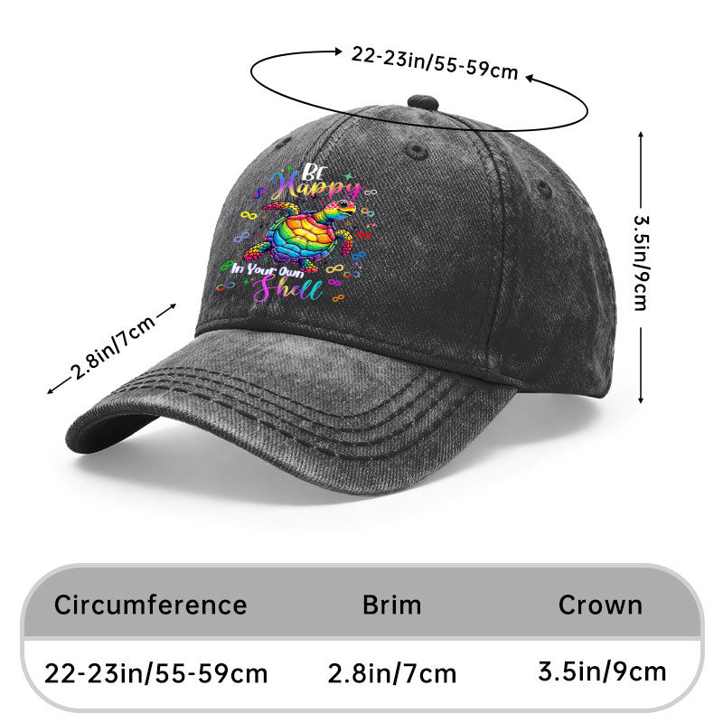 A Vintage Washed Unisex Baseball Cap, Featuring a Rainbow Turtle Design Paired with Bright-colored Pop Art. These Adjustable Hats Are Perfect for Outdoor Activities and Casual Outings, Making Them an Excellent Gift for Men, Women, and Friends.