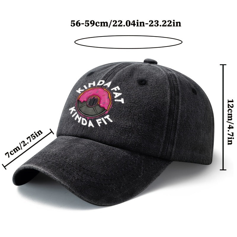 A Unisex Fashionable and Versatile Printed Donut Barbell Baseball Cap, Featuring a Classic Vintage Washed Outdoor Lightweight Curved Brim. This Trucker Baseball Cap Is Suitable for Casual Occasions Such as Outdoor Vacations, Travel, and Camping