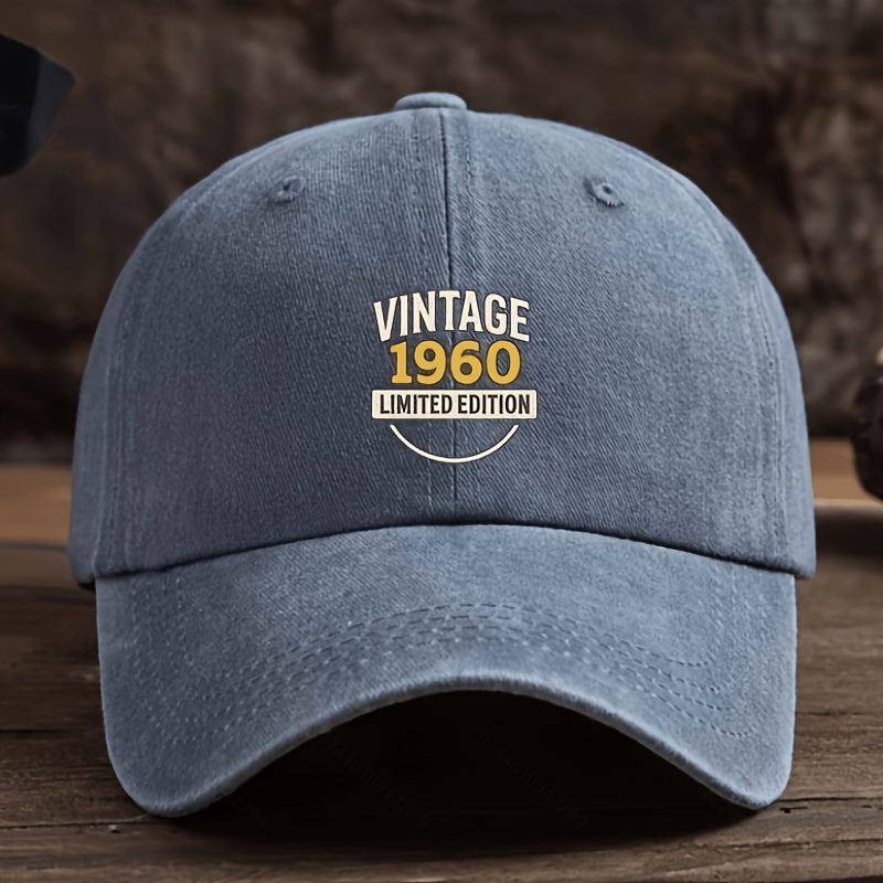 Men' Vintage 1960 Limited Edition Baseball Cap - Adjustable Snapback, Breathable Textile Fabric Hat Suitable for Outdoor & Casual Wear, Durable Retro Headgear with Cap, Hand Washable (Not Dry)
