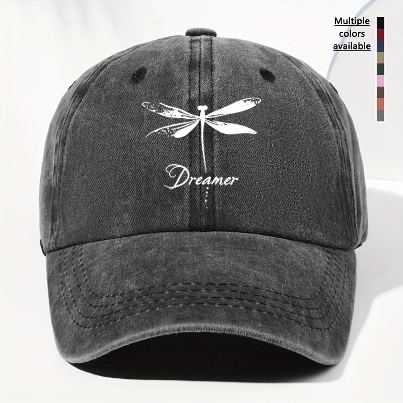Unisex Dragonfly Dreamer Print Washed Vintage Baseball Cap - Lightweight Polyester Adjustable Unisex Sun Hat, Trucker Style, All-Season Casual Wear