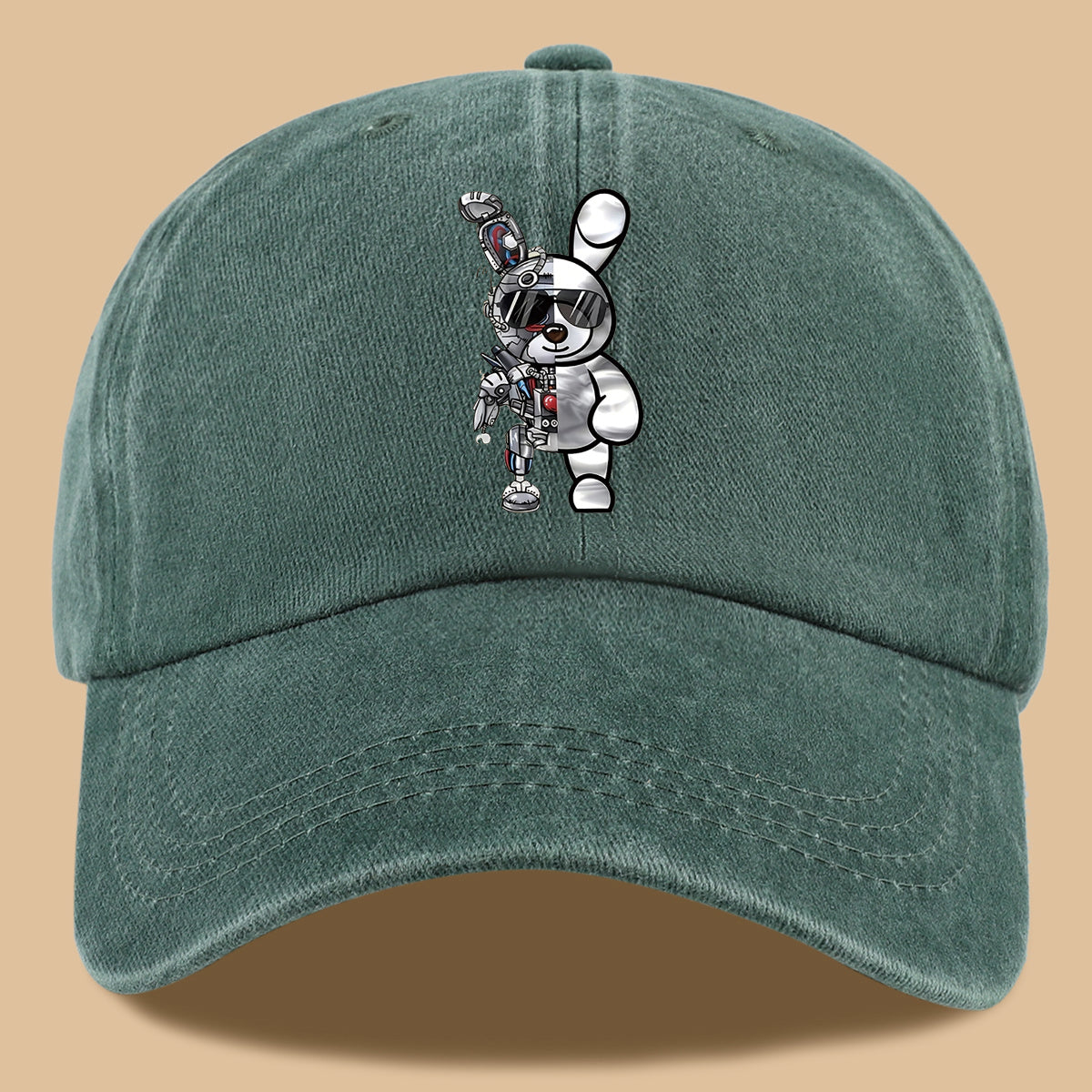 1pc Trendy Creative Cyberpunk Style Mechanical Rabbit Pattern Printed Baseball Cap, Lightweight Comfortable Breathable Sun Hat, Fashionable Easy Aesthetic Men And Women'S Cap, Adjustable Size, Trucker Dad Hat, Mom'S Beach Vacation Hat