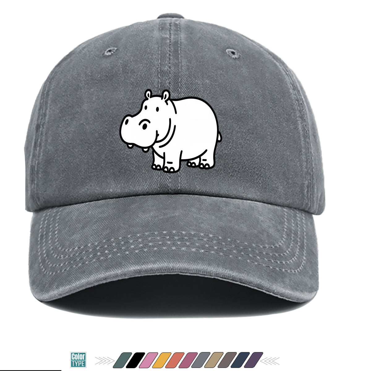 1pc Cartoon Hippopotamus Black And White Line Print Baseball Cap, Comfortable Breathable Duckbill Hat, Fashionable Cute Easy Unisex Adjustable Casual Daily Outing Hat, Vacation Hat, Bestie Couple Matching Hat, Suitable for Shopping, Picnic, Walking
