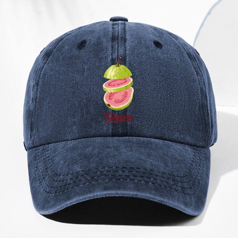 Unisex Guava Fruit Print Washed Vintage Baseball Cap, Fashionable Sun Outdoor Hat for Men and Women, Adjustable Trucker Hat Suitable for All Seasons and Daily Wear