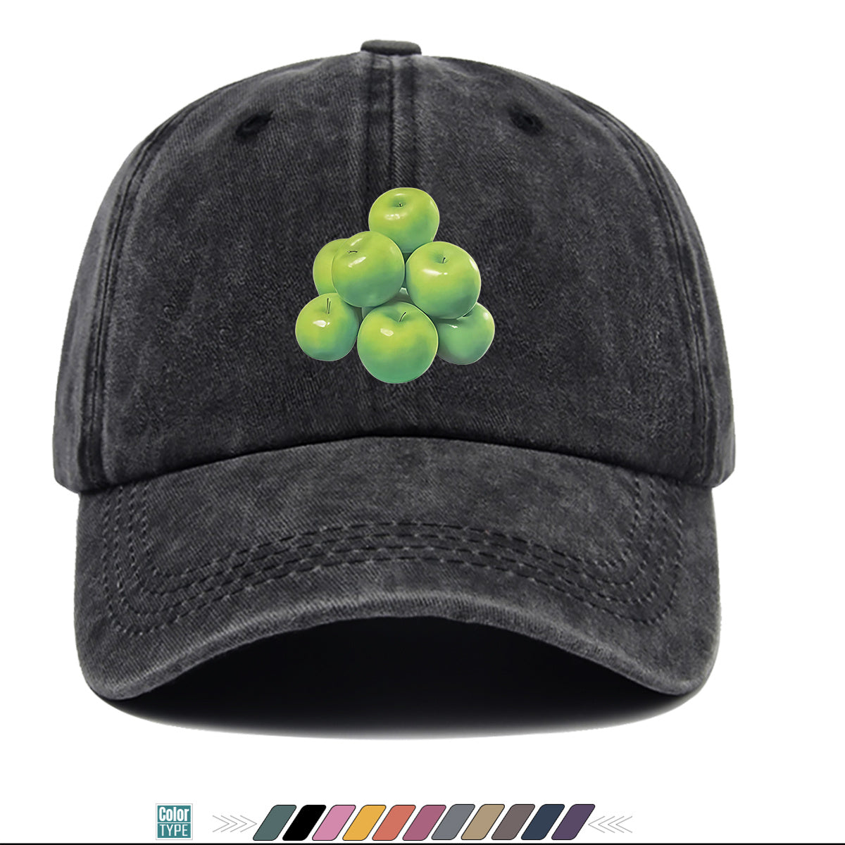 1pc Green Apple Print Baseball Cap for Men & Women - Adjustable Unisex Hat with Stacked Apple, Suitable for Outdoor, Travel, Parties, Casual Wear - Fresh, Holidays, Anniversaries - Apple-Themed Cap
