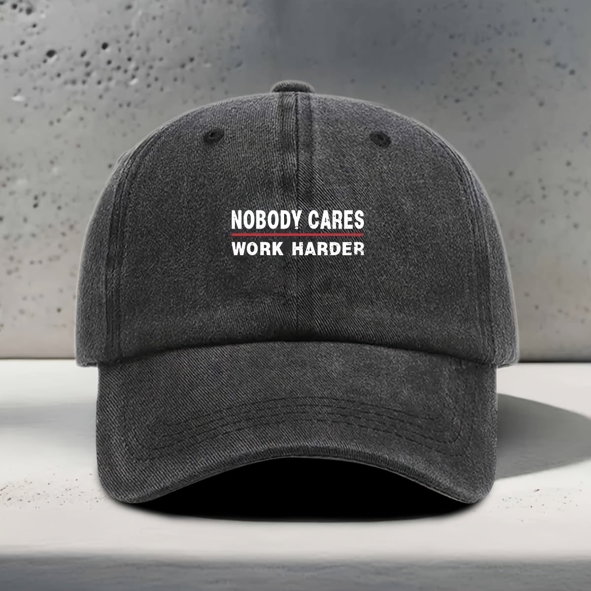 Women's Baseball Cap with "NOBODY CARES WORK HARDER" English Print, Inspirational Motivational Slogan, , Trendy, Fashionable, Versatile, Casual, and Simple. Unisex Duckbill Cap for Daily Outings, Work Commutes, Outdoor Sports, Fitness, Yoga