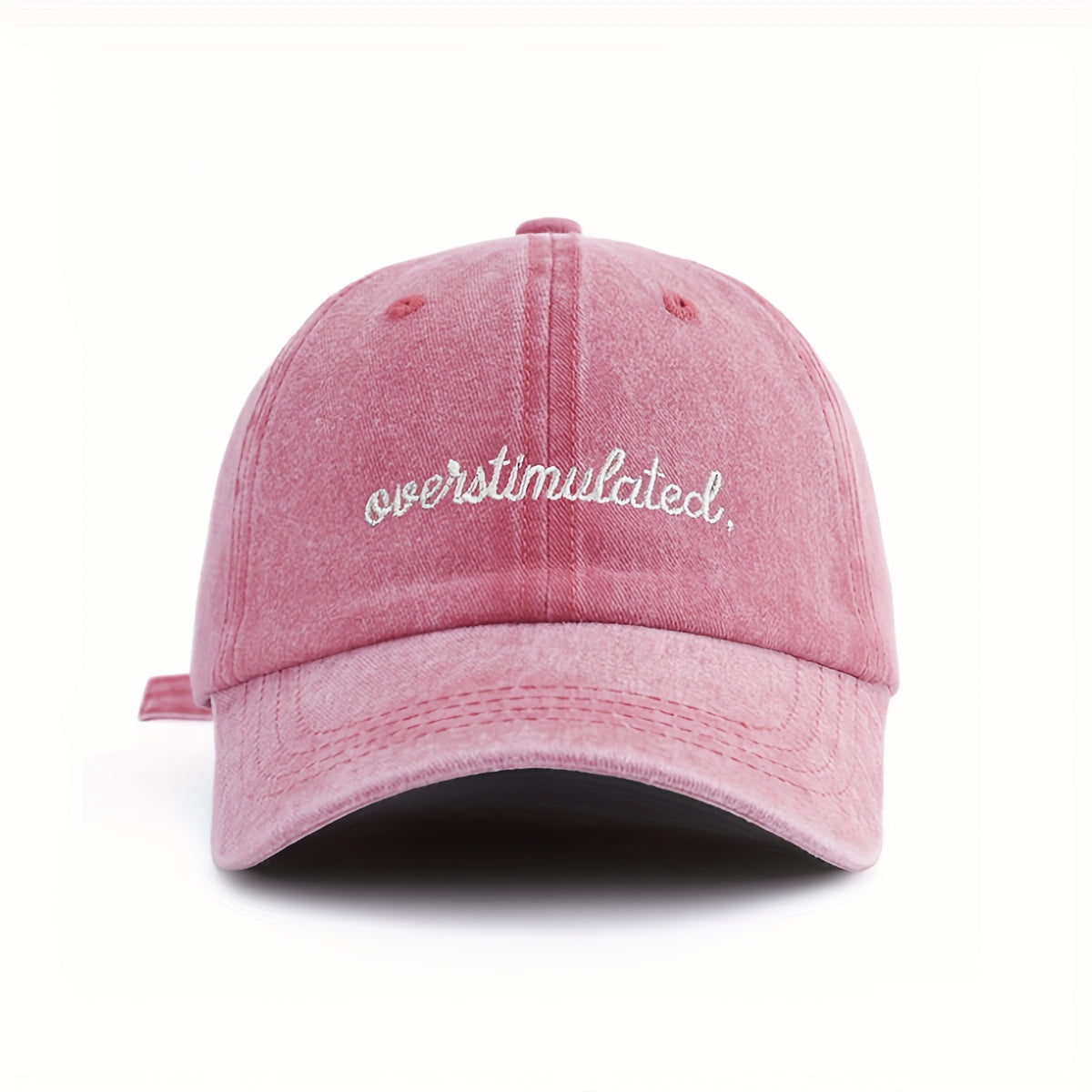 Overstimulated Embroidered Letter Women's Washed Baseball Cap, Fashionable Outdoor Retro Street Urban Style Unisex Baseball Cap Curved Brim Dad Hat Sun Hat Suitable for Vacation Beach Travel Cycling
