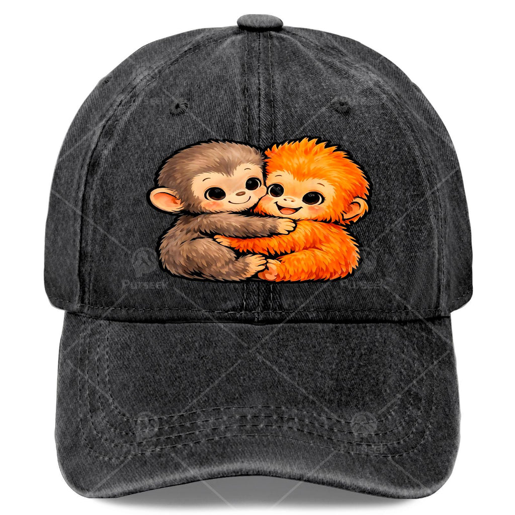Monkey Punchs Plush Hugging Baseball - Retro Full-Body Print Suitable for Christmas, Games & 4th of, Unisex Washed Hat with Monkey, Lightweight for Independence Day Events (Hand Washable)