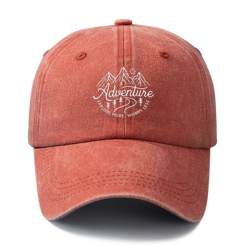 A Stylish And Versatile Unisex Adventure Baseball Cap with a Printed Design, Featuring a Classic Retro Washed Look. This Lightweight Outdoor Cap Is Perfect for Truck Drivers And Is Suitable for Casual Occasions Like Outdoor Vacations, Camping