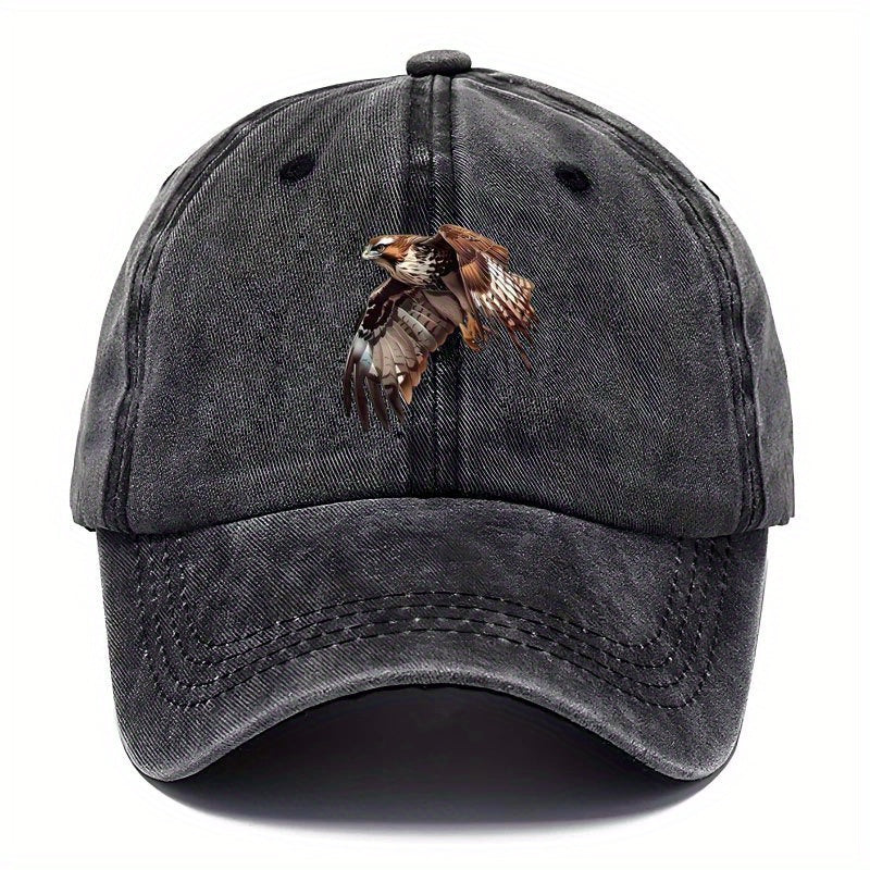 Men's Adjustable Eagle Baseball Cap - Black Street-style Printed Snapback with Eagle Design, Adjustable Strap, Durable and Easy-care Bonded Fiber, Ideal for Casual and Outdoor Activities, Making a Bold Urban Fashion Statement. Features Trendy Design